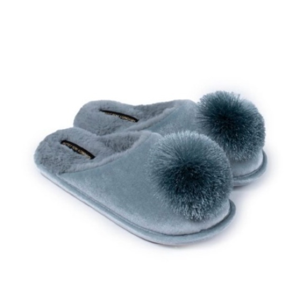NEW Chic Blue Pom Pom Slippers - Duck Egg
